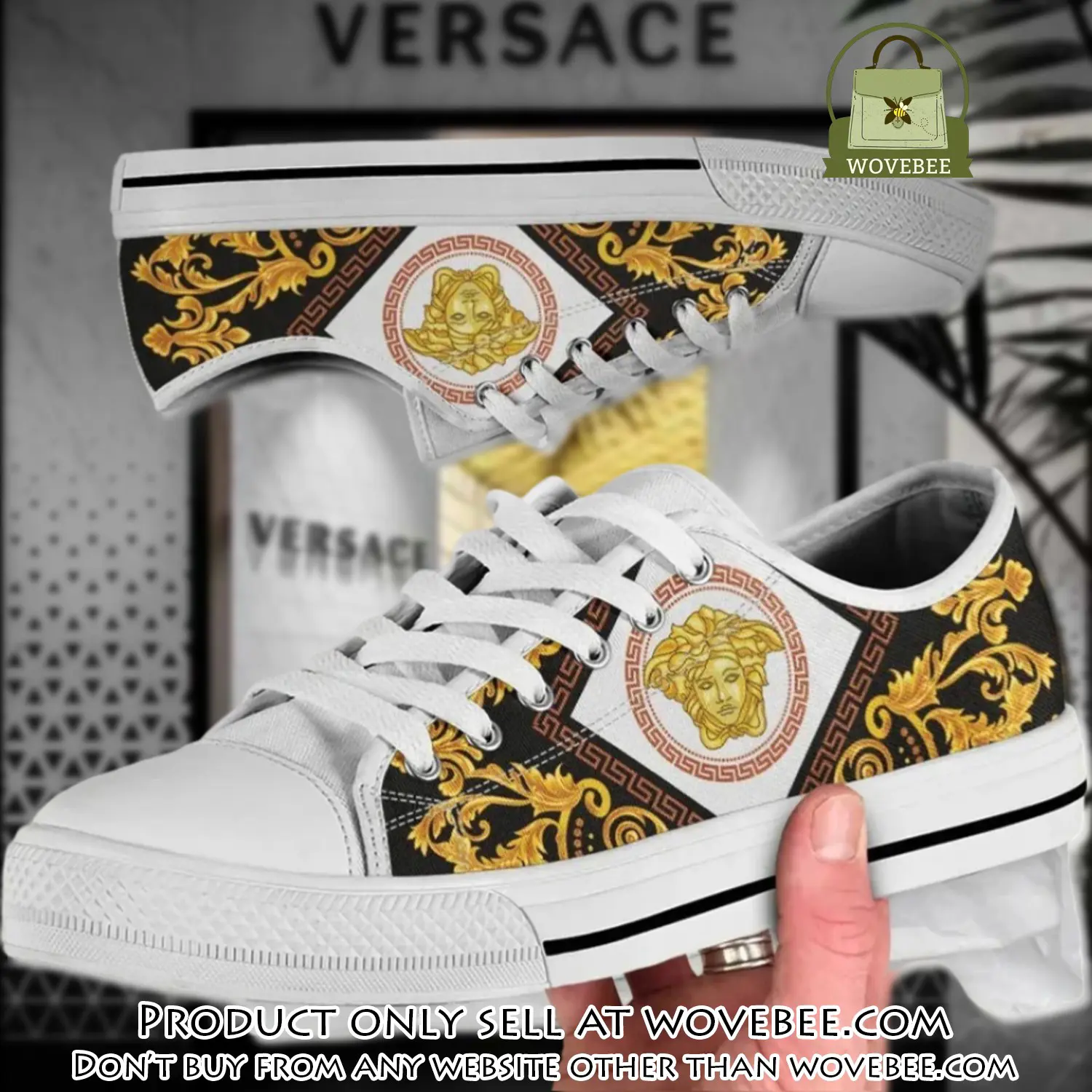 Versace medusa golden pattern white low top canvas shoes luxury brand gifts for men women wvb5910265